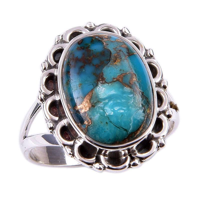 Natural Blue Copper Turquoise Gemstone 925 Solid Sterling Silver Ring S.9 Y0l38