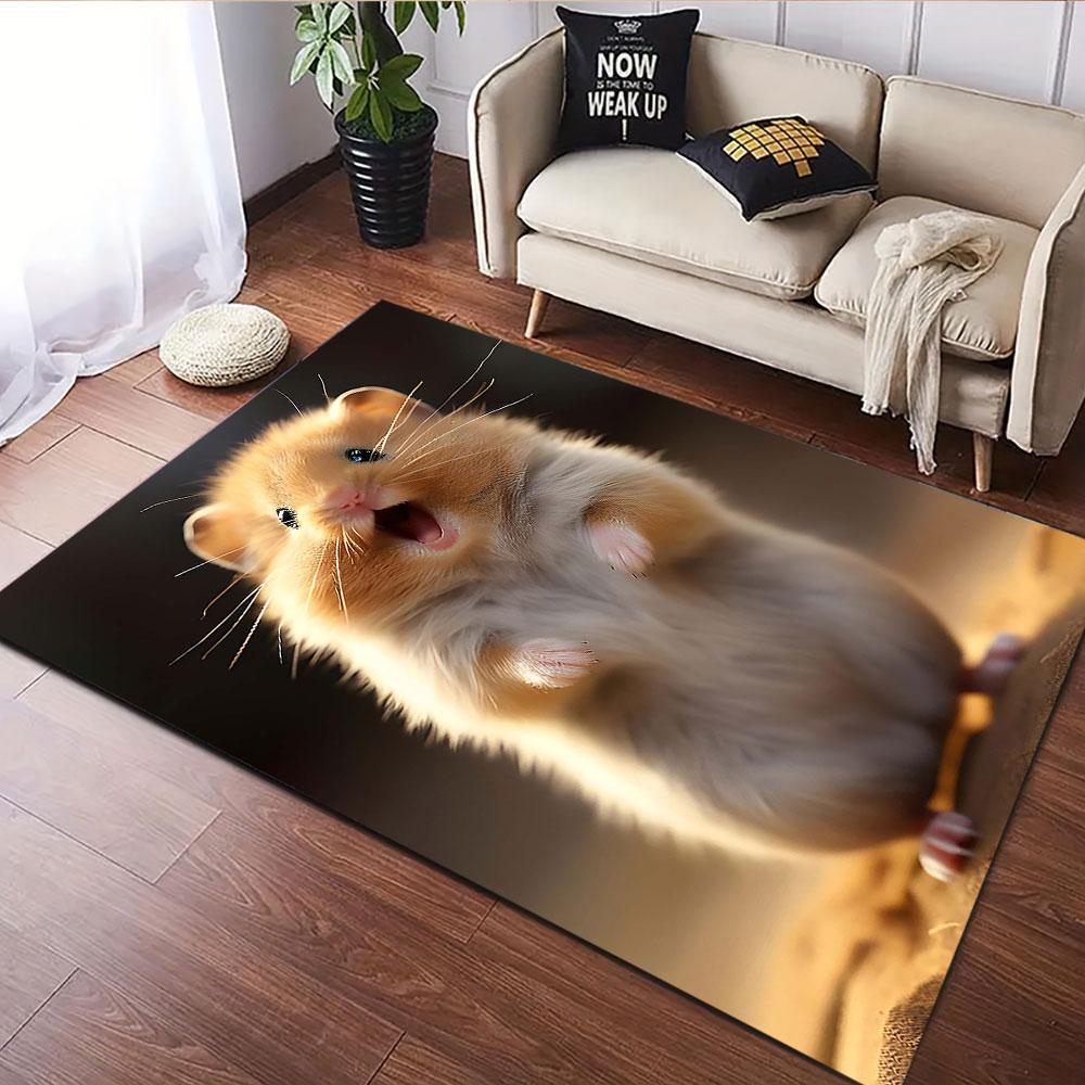 Adorable Smiling Hamster Cartoon Style Patterned carpet, suitable as a non slip play mat for the living room and bedroom sofa