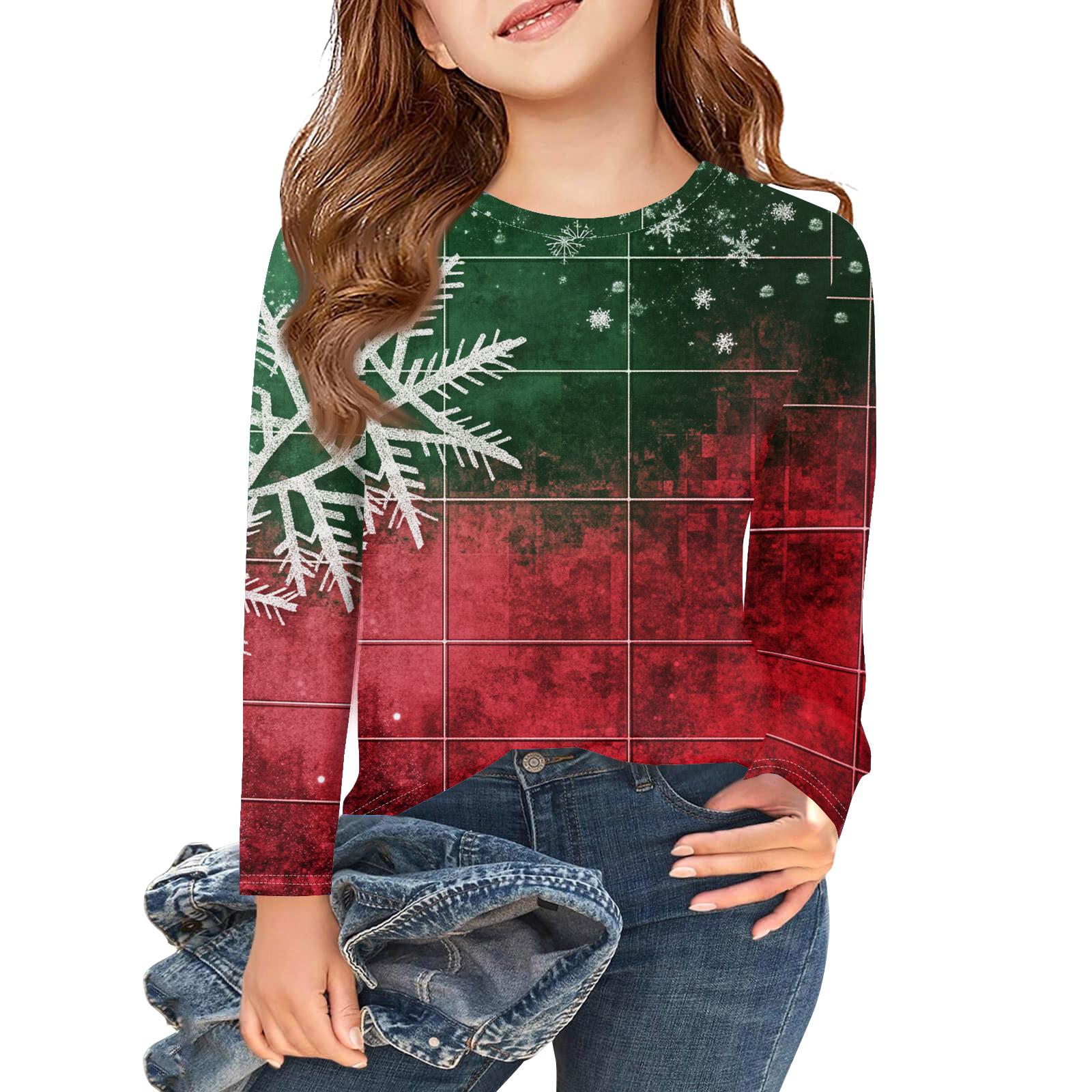 

Рождественские футболки с длинным рукавом для девочек, детские осенние топы с круглым вырезом и принтом, базовые футболки 110 армия зеленый