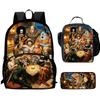 Cartoon One Piece 3Pcs Set Lightweight School Backpack with Front Pocket Insulated Lunch Bag Pencil Case for Boys Girls Age 6-10