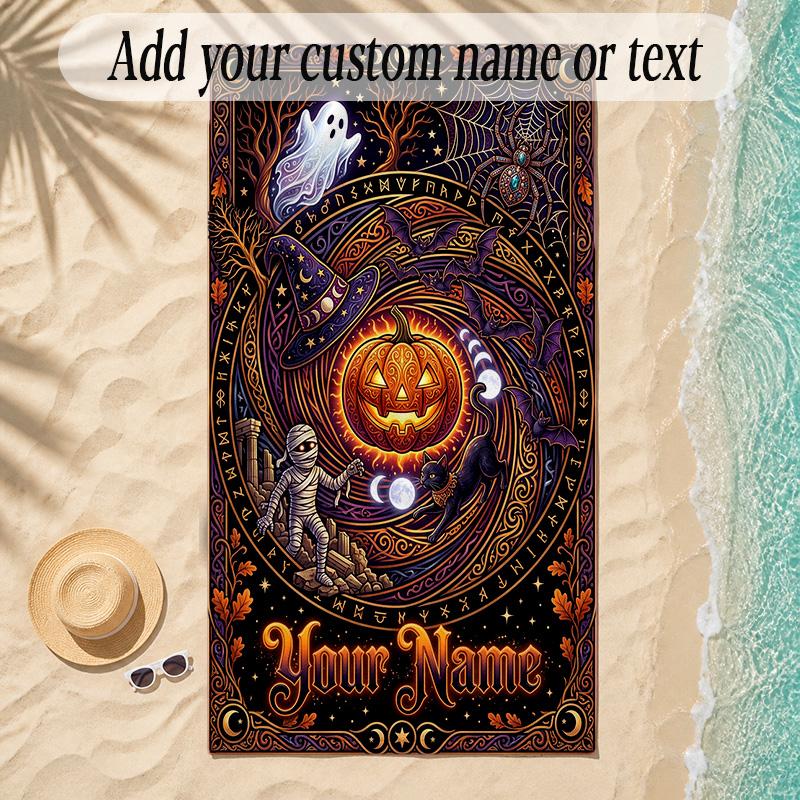 Halloween Theme Soft Beach Towel Personalized Custom Name Text Towel Portable for Beach Pool Travel