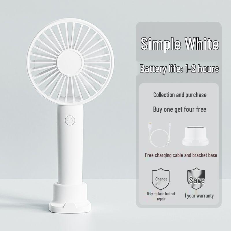 

Portable Rechargeable Silent Fan for Dorm Rooms - Large Wind Power, Handheld, Free Shipping Standard Edition: 1-2 hrs белый