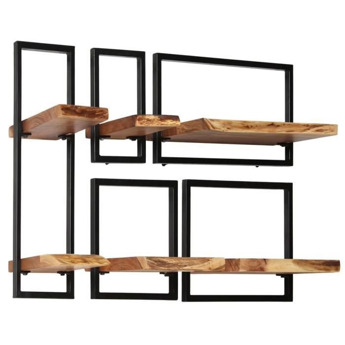 Ensemble d'étagères murales en bois d'acacia massif et acier - vidaXL - 5 pcs - Brun - Salon