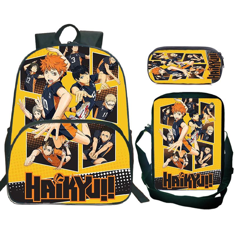 Anime Haikyuu Batoh 3ks Sada Školní Tašky S Taškou Přes Rameno Pouzdro na Tužky Dětské Batohy pro Kluky Dívky Batoh na Notebook Taška na Knihy Dárek