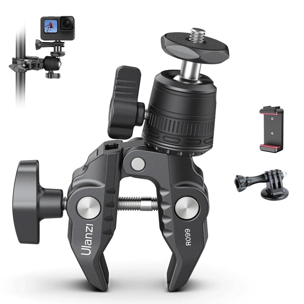 Ulanzi Super Clamp Camera Camera Holder for Crab Monitor LCD Action and GoPro 360° Mount, 1/4" Screw, GoPro, Anti-Loosening, Clamp, Support, Monitor,