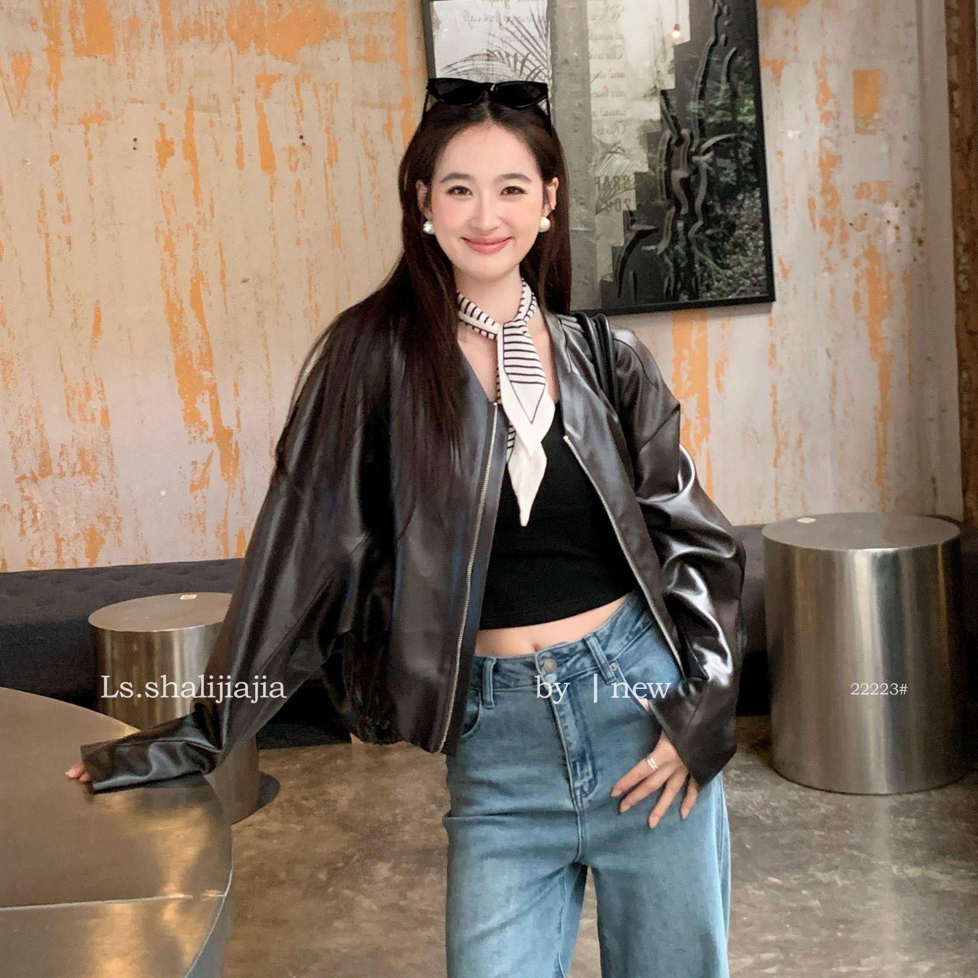 

LS Fashion Женская модная повседневная кожаная куртка - Коллекция Весна 2025 22223# Medium чёрный