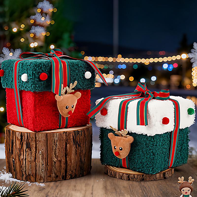 Weihnachtsgeschenkbox Rentier Weihnachtsbaum Filzbox mit Schleife Multifunktionale Plüsch Süßigkeiten Leckerlibox für kleine Geschenke Snacks Christma