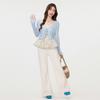 Blue Thin with Suspenders, Straps, Shawl, Knitted Cardigan, Women's Spring and Summer Design, Fungus Edge Top Blouse