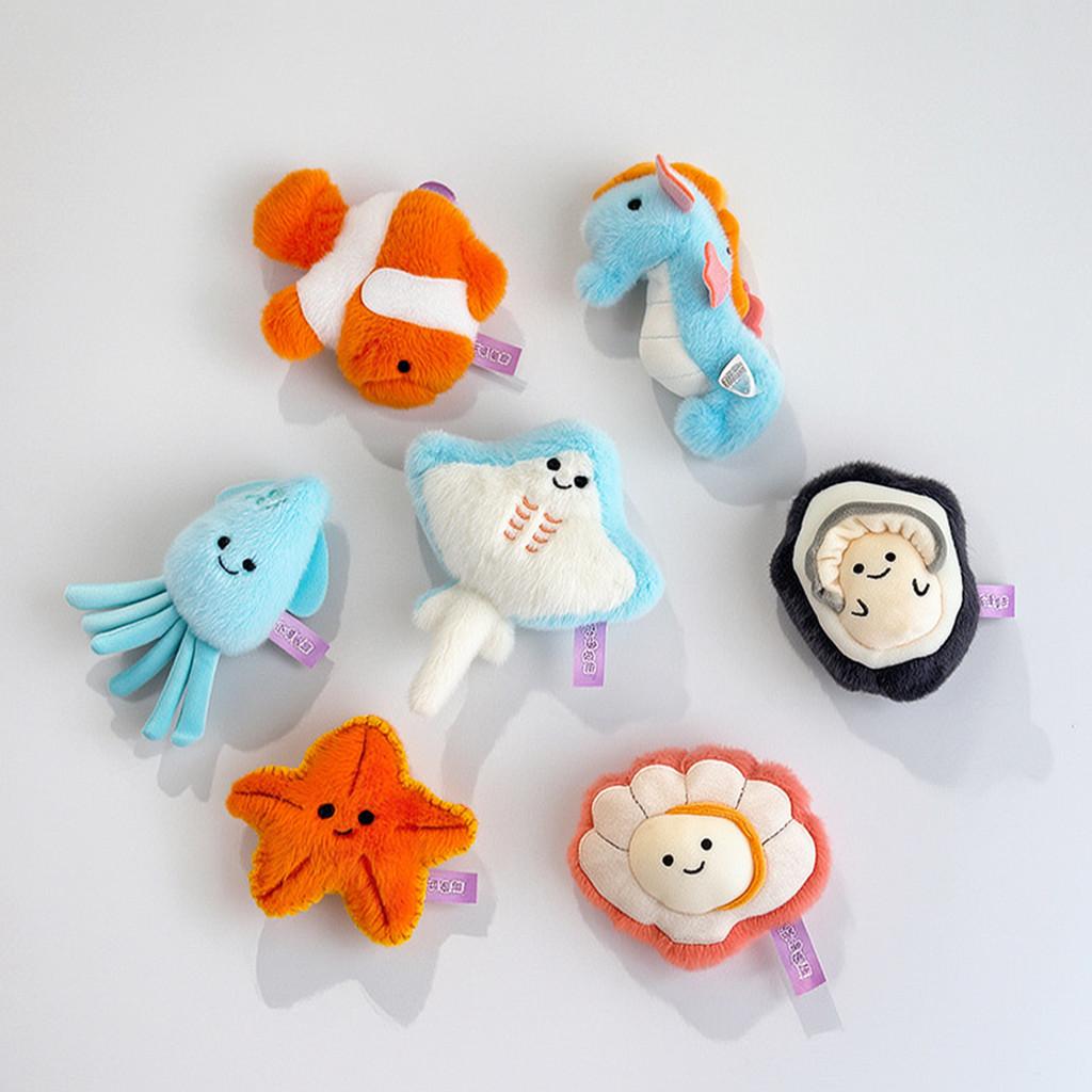 Cartoon Marine Life Plush Magnet Set With Pp Cotton For Refrigerator Decor