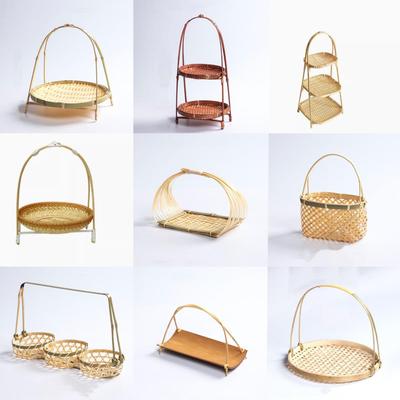 Handled Bamboo Winnowing Basket for Dim Sum and Desserts - Ideal for Pastry Plating and Chinese Engagement Table Settings