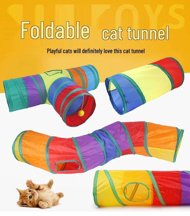 Rainbow Three-Way Foldable Cat Tunnel Toy