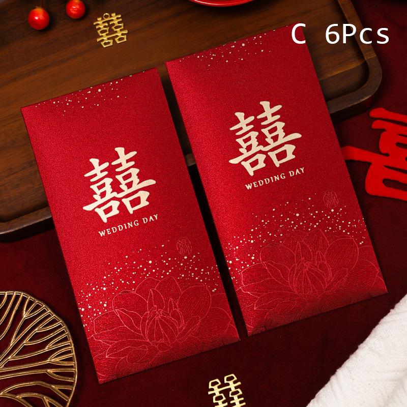 6Pcs Wedding Red Envelopes Chinese Year Decoration Wedding Guests Gift Bags Spring Festival Lucky Money Pockets Hong Bao
