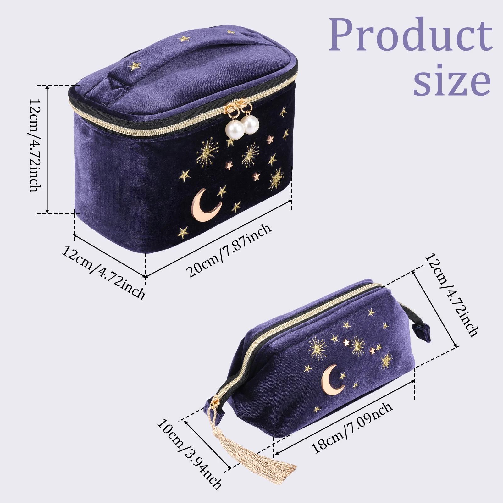 

2Pcs Handy Cosmetic Bag Embroidered Moon Stars Makeup Bag Large Capacity Starry Makeup Pouch with Tassels for Travel Home