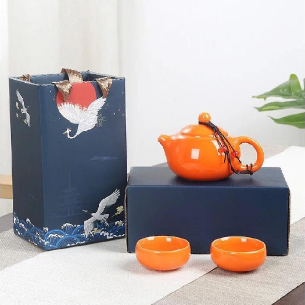 Ceramic Travel Kung Fu Tea Set Teapot Tea Can Creative Guochao Business Real Estate Event Gifts