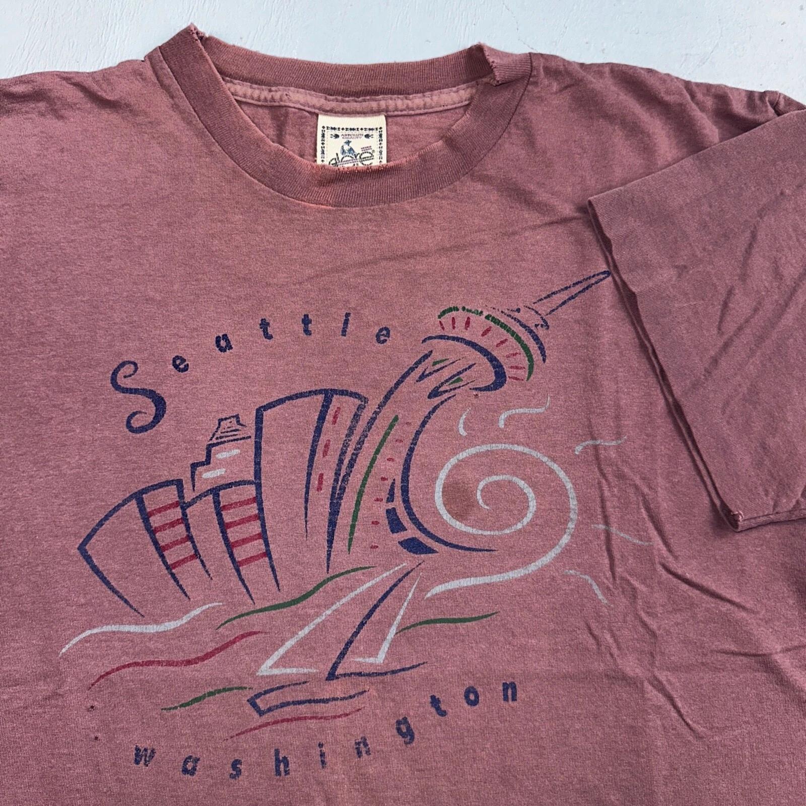 Seattle Washington Purple Maroon VTG T Shirt Single Stitch L Space Needle XL