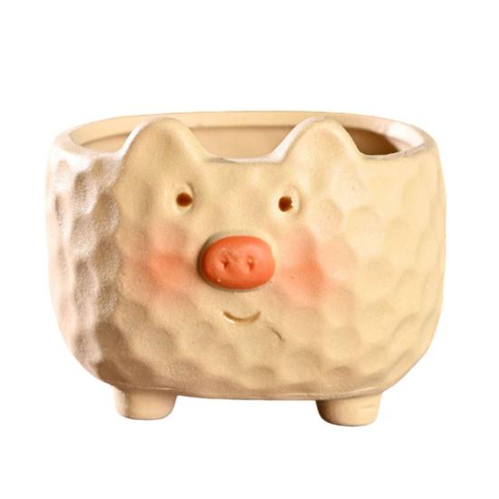 Ceramic Animal Plant Pot Cute Kitty Flowerpot with Drainage Hole Decorative Sheep Pig Planter for Succulents Home Room Office Desk Decor
