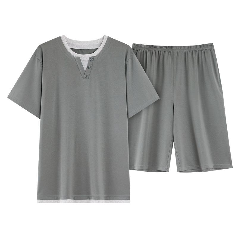 Lyocell cotton men's pajamas summer thin short-sleeved five-point pants suit casual teen men's loungewear can be worn outside