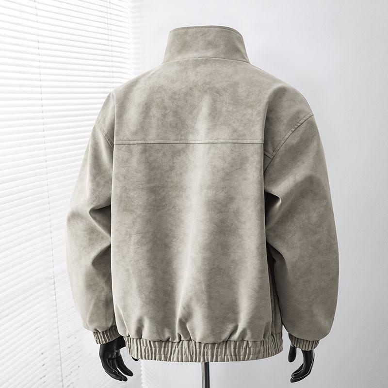 PU leather jacket men tie-dye gradual change coat men American retro lapel leather jacket men casual leather jacket flight clip