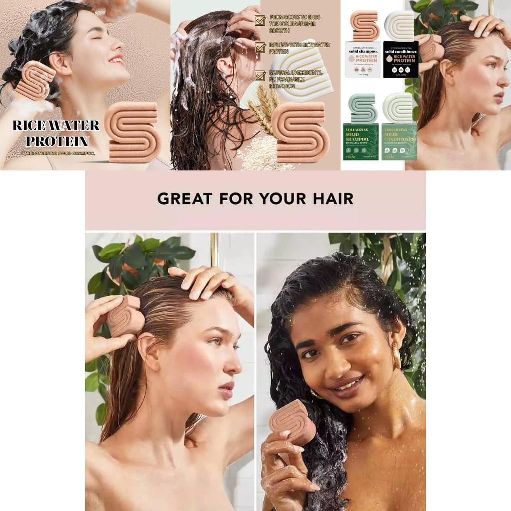Nourishing Hair Shampoo And Conditioner Bar Soap With Rice Water And Rosemary Essence For Deep Cleansing And Moisturizing Benefits