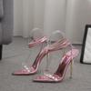 Mode Sexy Peep Toe Transparent Schmalband Strass Dünne Hohe Absätze Party Hochzeitsschuhe Damen Spitz Schnallenriemen Stiletto Sandale
