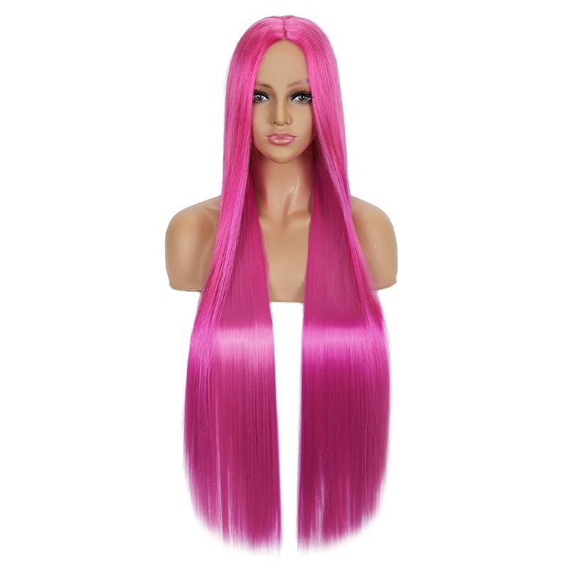 100cm Lange Rechte Cosplay Pruik Midden Scheiding Centrale Scheiding Blond Roze Rood Paars Hittebestendige Synthetische Haar Pruiken