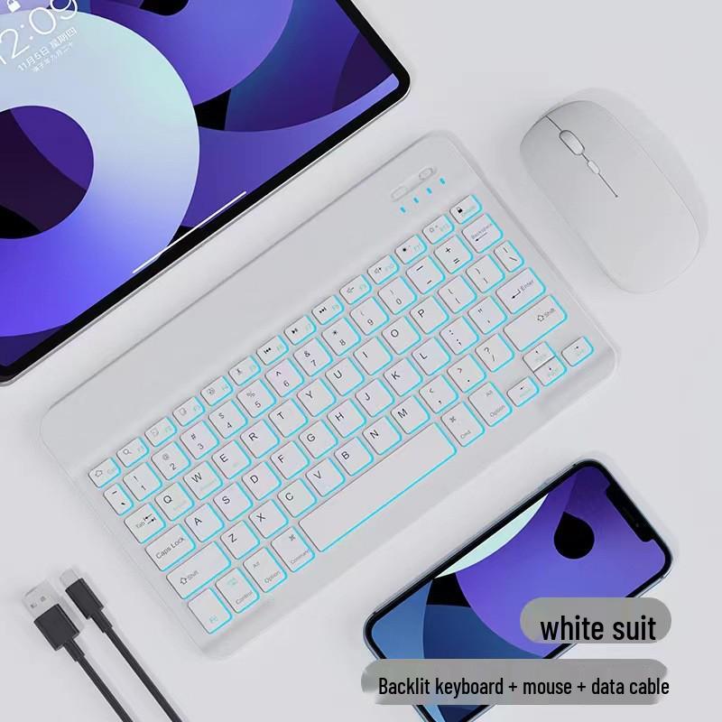RGB Backlit Bluetooth Keyboard & Silent Wireless Mouse for iPad, Huawei & Tablets