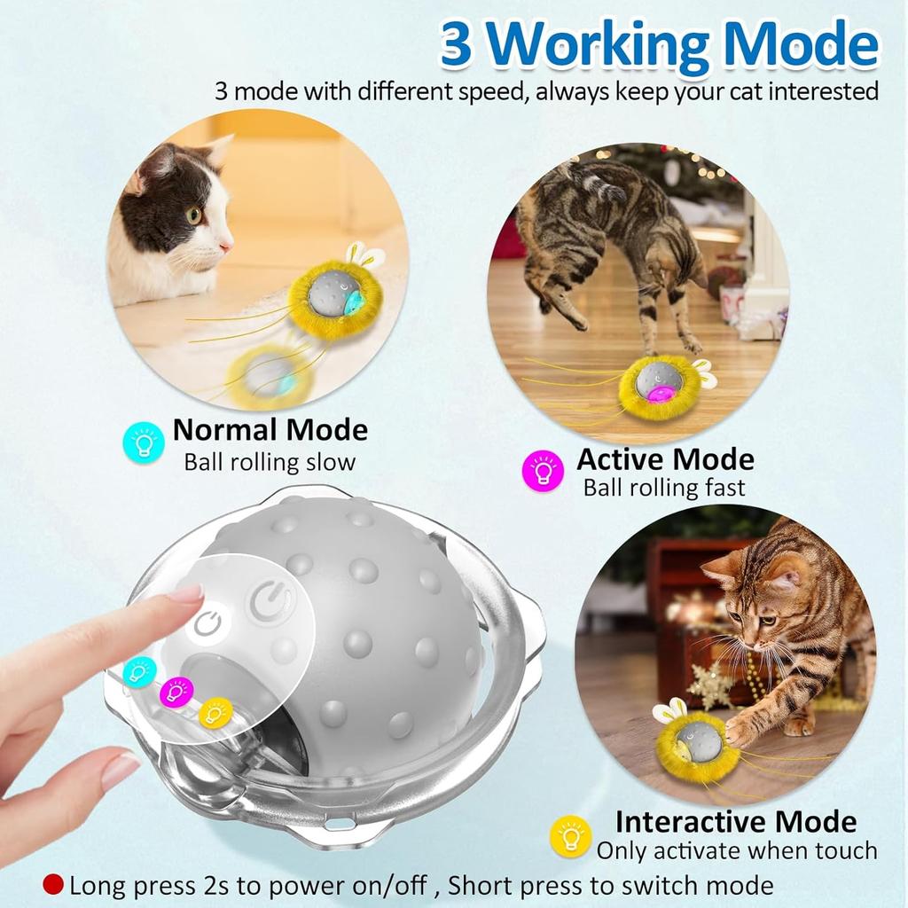 Motion Activate Interactive Cat Toys - Automatic Moving Ball Toys for Indoor Cats, Self Rotating Ball with Lights, Electric Cat Mice Toys, USB