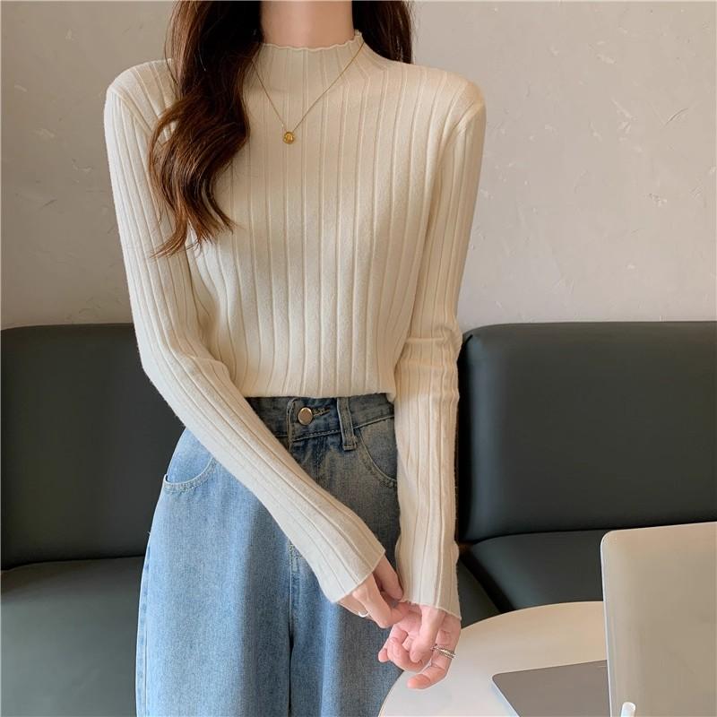 spring autumn Half turtleneck inner sweater women's bottoming shirt foreign style mid-neck slim long-sleeve knitted sweater tops