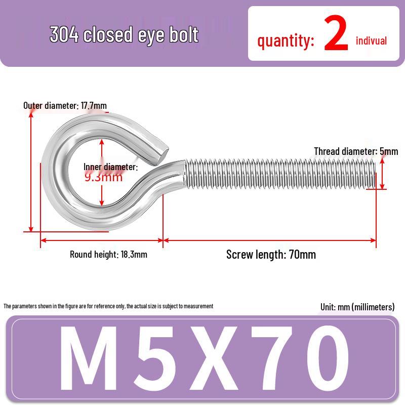 304 Stainless Steel Eyebolt with Ring Hook – Machine Thread Closed Eye Bolt (M4 M5 M6 M8)