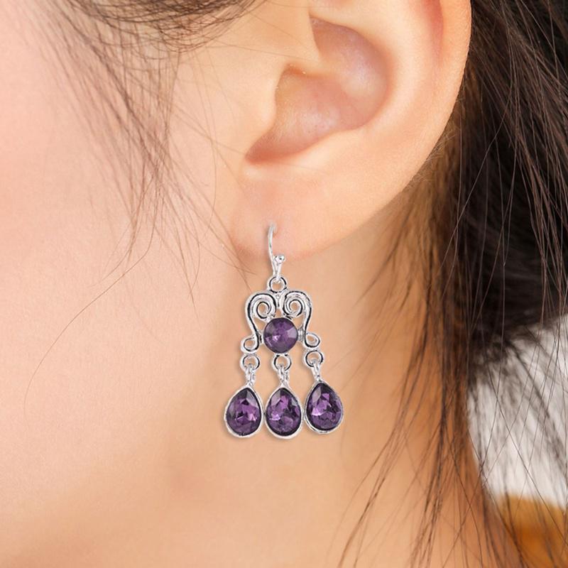 Tres Jolis Purple Crystal & Silver Toned Charm Dangle Earrings main image 1