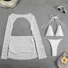 4PCS Halter With Skirt Long Sleeve Bikini Female Swimsuit Women Swimwear Four-Pieces Bikini Set Bather Bathing Suit Swim