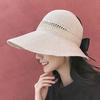 New Knitted Empty Top Hat Female Summer Sunscreen Bow Big Hat Straw Hat Outdoor Sun Hat