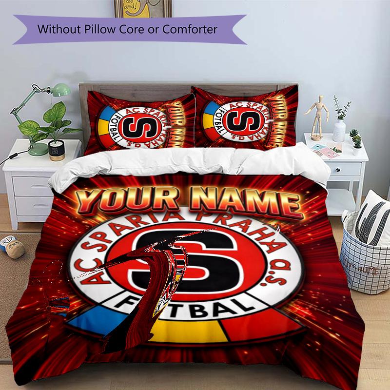 3pcs AC Sparta Praha Cover Set - Personalized Name, HD Printed Bedding with 1 Cover and 2 Pillowcases - Perfect for Home Decor, Easy Care