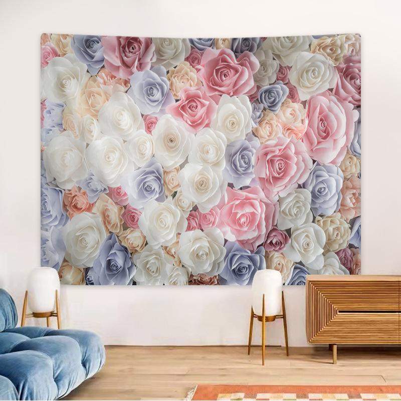Пасторальный гобелен с изображением розы Весенний гобелен Фоновая ткань HD Подвесной гобелен Домашний декор Домашний декор с установочными фитингами 230*180cm
