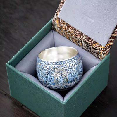 Retro Blau und Weiß 999 Teetasse Haushalt Keramik Silber Tee Einzelne Tasse Teetasse Kung Fu Tee Set Meister Teetasse