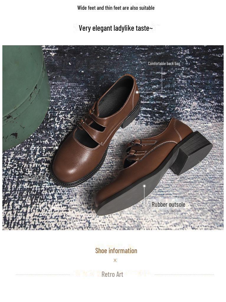 Chunky Heel Mary Jane Shoes - Autumn/Winter College Style, Round Toe, Medium Heel, Retro Leather