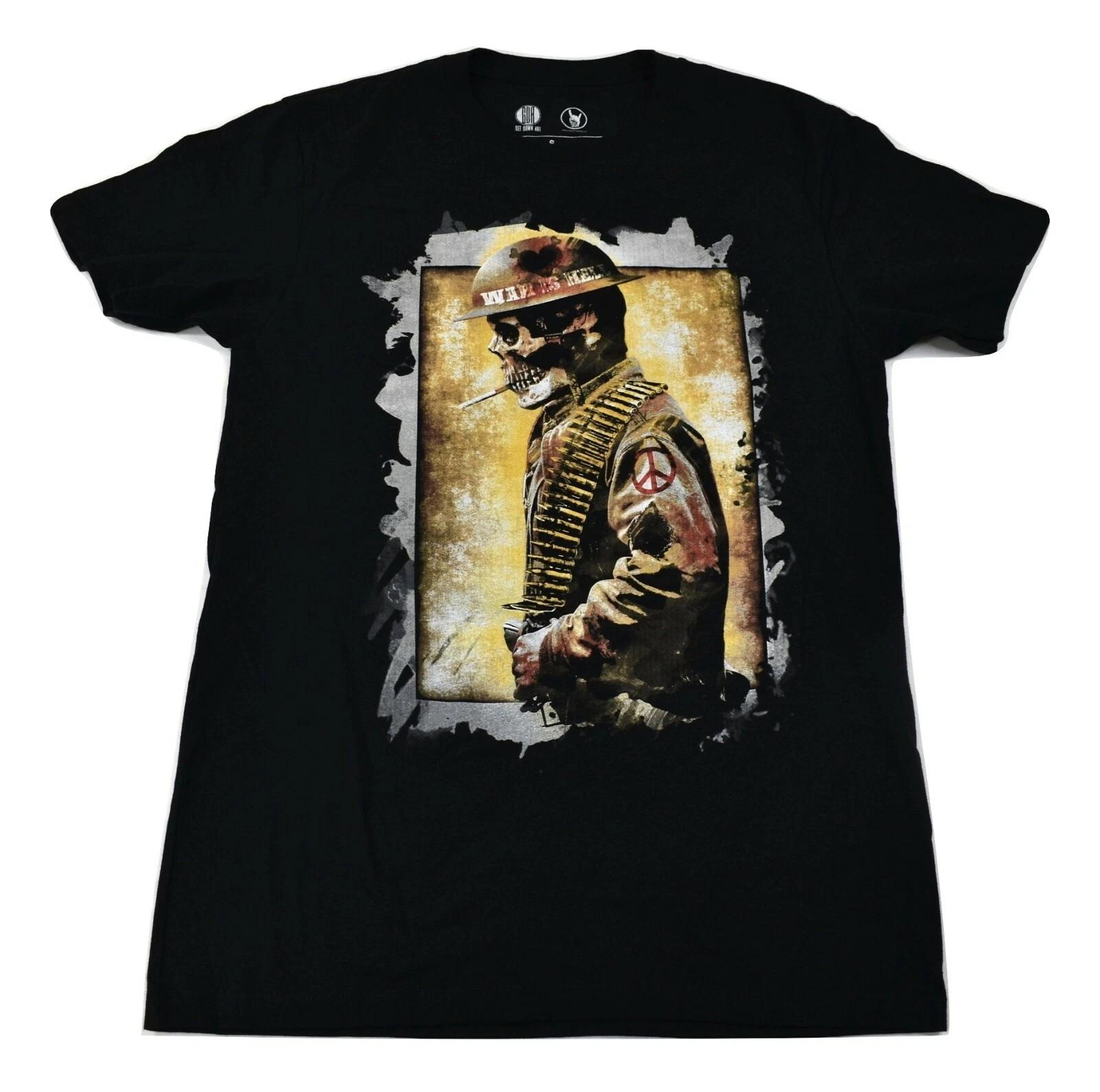 

Get Down Art Mens War Is Hell Skeleton Soldier Shirt New Small 2XL
