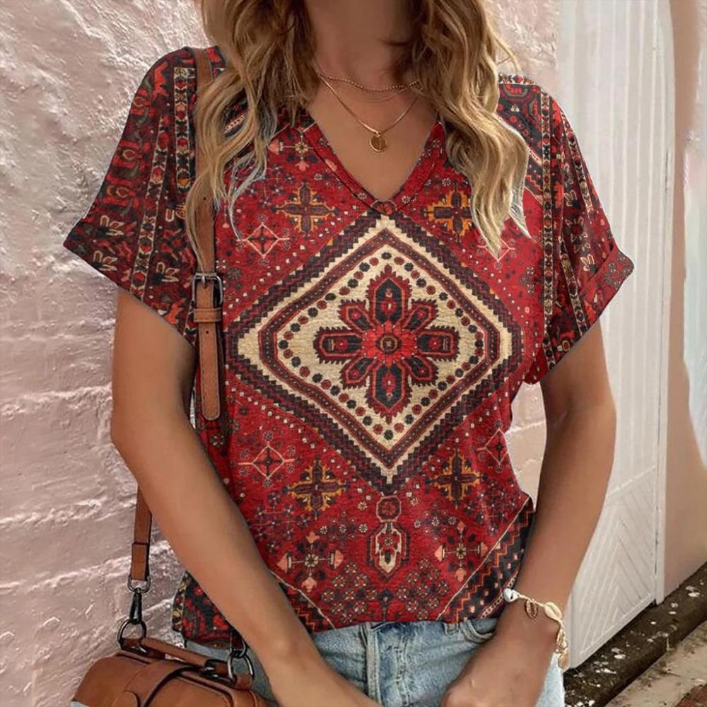 3D Print Women's V-Neck Short Sleeve T Shirt Y2K Casual Tees Harajuku Tops Female Clothing