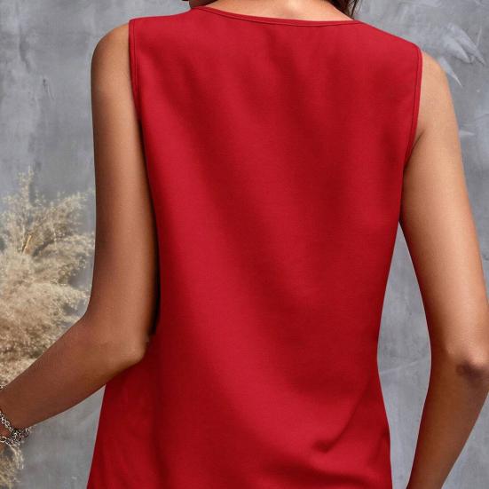 Yousheng Women Vest Solid Color V-Neck Ruffle Trim Sleeveless Blouse Loose Fit Summer Pullover Tops Daily Wear