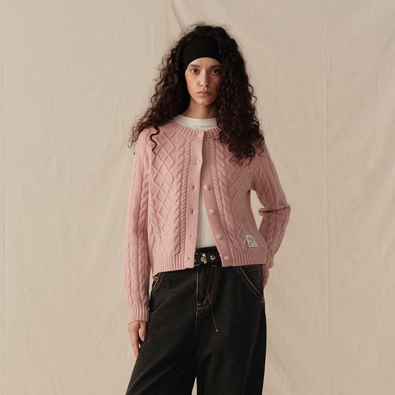 GREEN BELT Women's 2025 Winter 100% Wool Cable Knit Cardigan