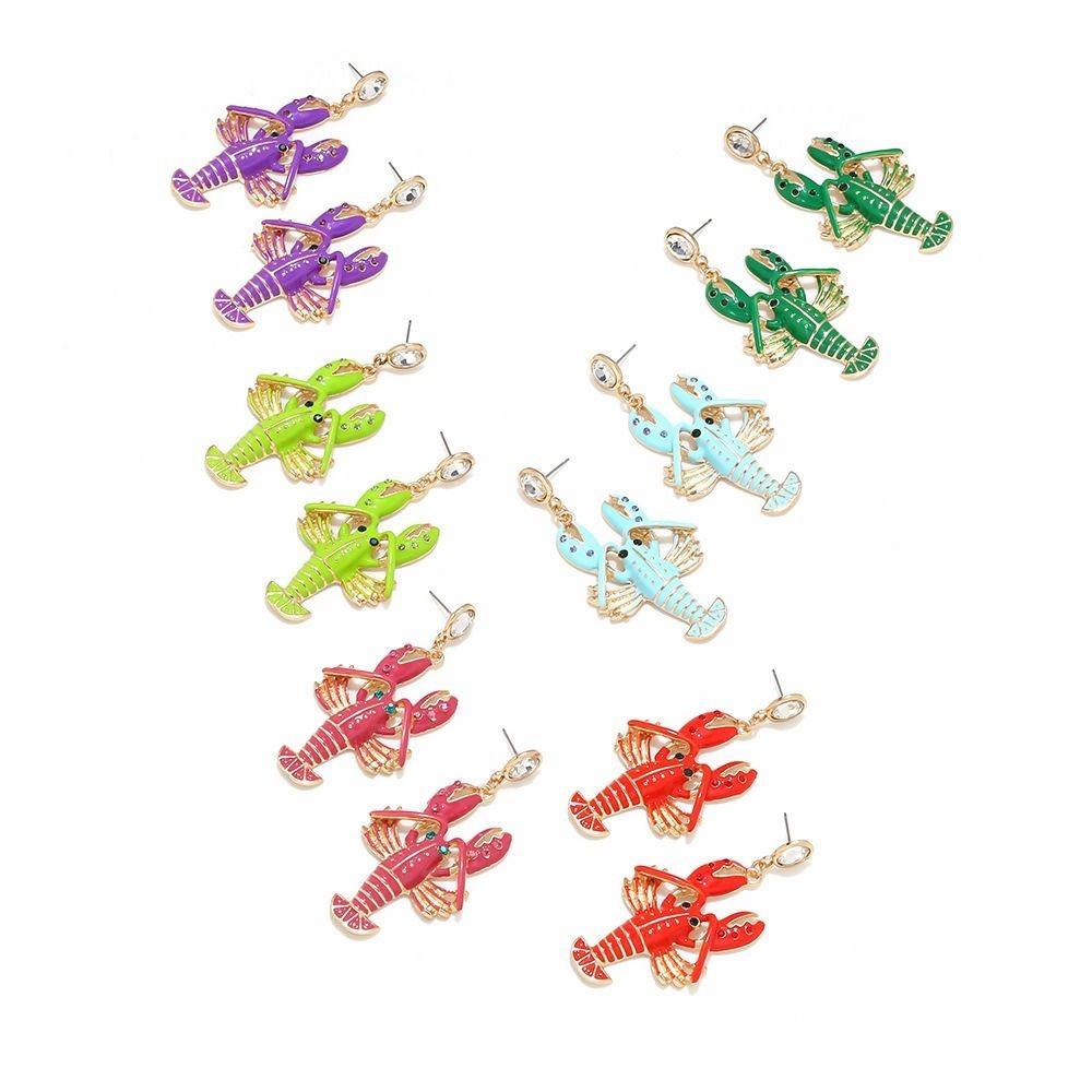 Creative Lobster Earrings Rhinestone Bohemian Dangle Earring Elegant Enamel Stud Earrings  Party