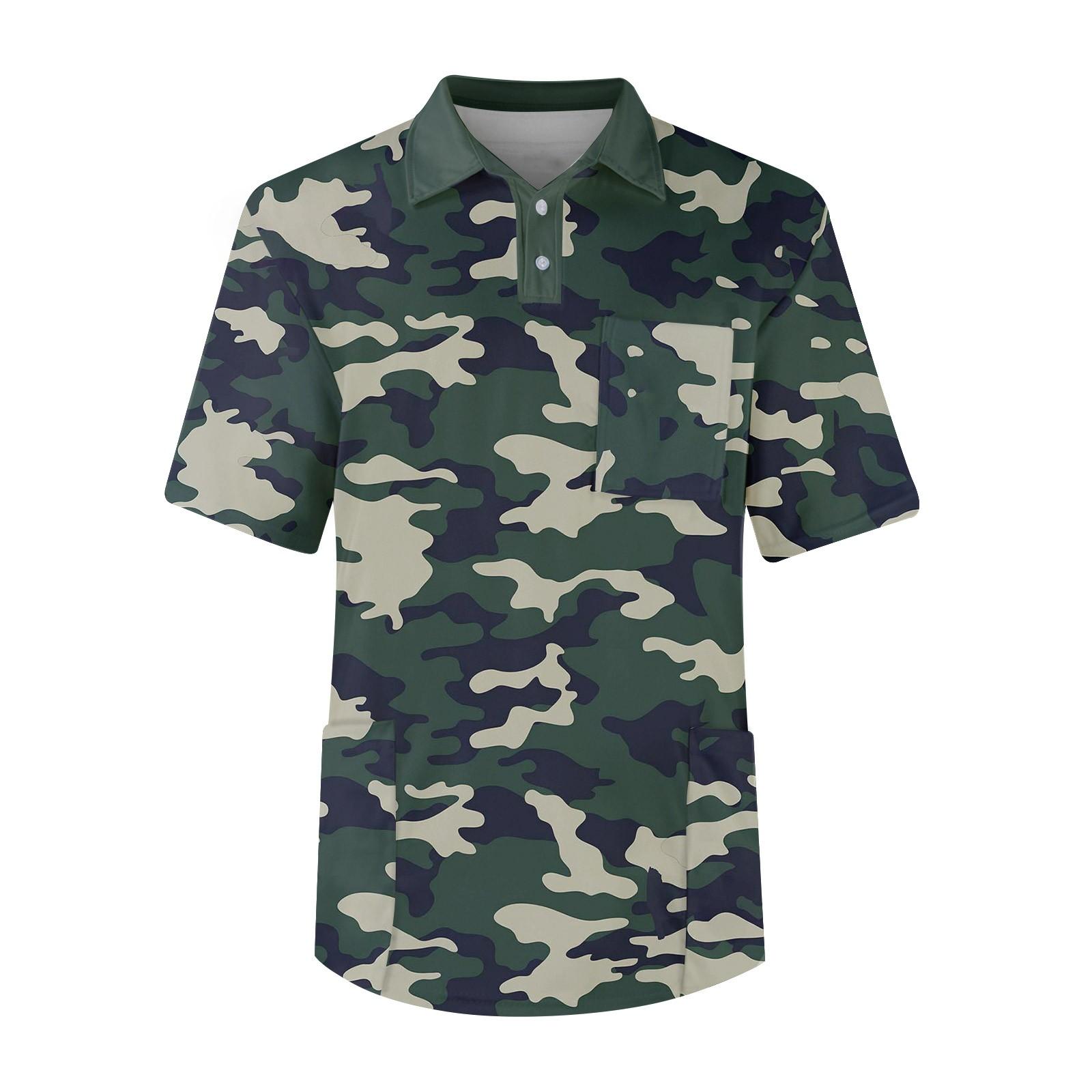 

Мужская футболка с коротким рукавом, пуговицами, лацканами, камуфляжным принтом, нагрудным карманом, Dry-nurse XXL