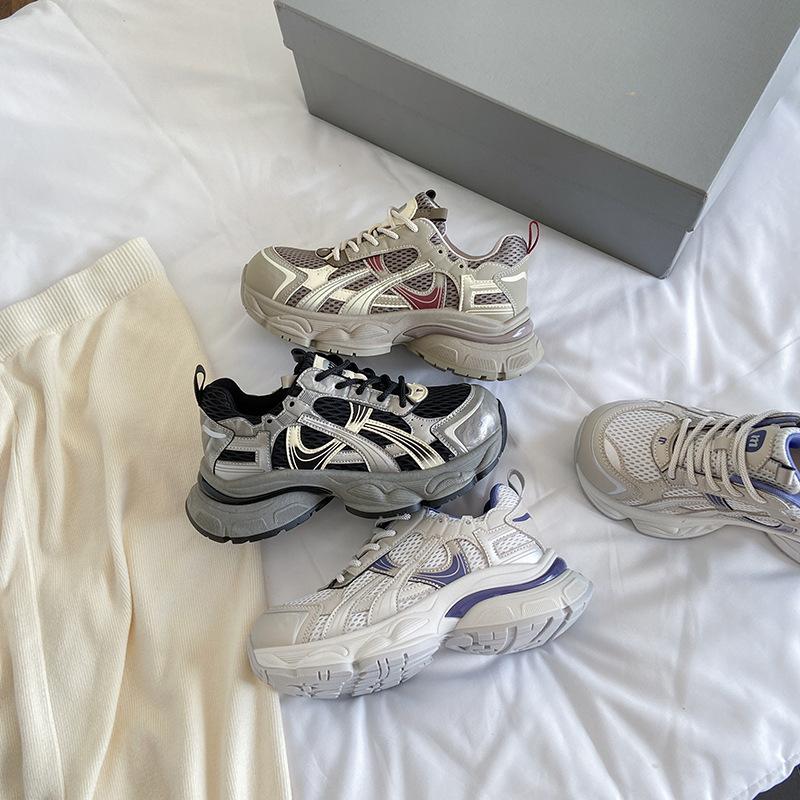 2025 Autumn and Summer New Shock-absorbing Platform Sports Shoes Versatile Dad Shoes Women's Mesh Lightweight Casual Sports Shoes