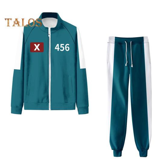 2 Pcs/Set Children Sweatshirt Pants Suit Cosplay Costume Contrast Color Lapel Zip-up Jacket Drawstring Elastic Waist Trousers Game Wooden Man Role