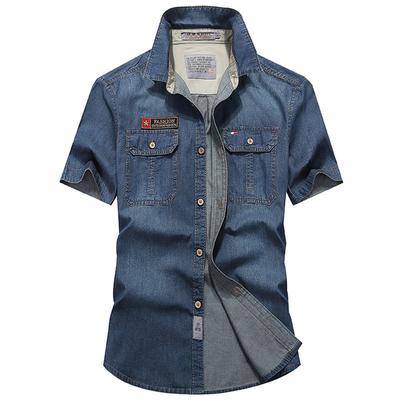 Camicia in denim a maniche corte da uomo estiva, camicia in denim casual ampia