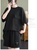 Women's Fashionable European Style Short-Sleeved Two-Piece Suits with Pockets, Plus-Size, Slimming Shorts, Casual Design.