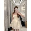 Korean wear with bud puffy short skirt, summer new unique and beautiful white suspender dress, women's clothing