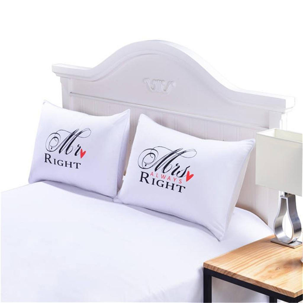 

King Size Polyester Pillow Case Covers Couple Pillowcases Pack Mr Mrs Right -50cmx75cm