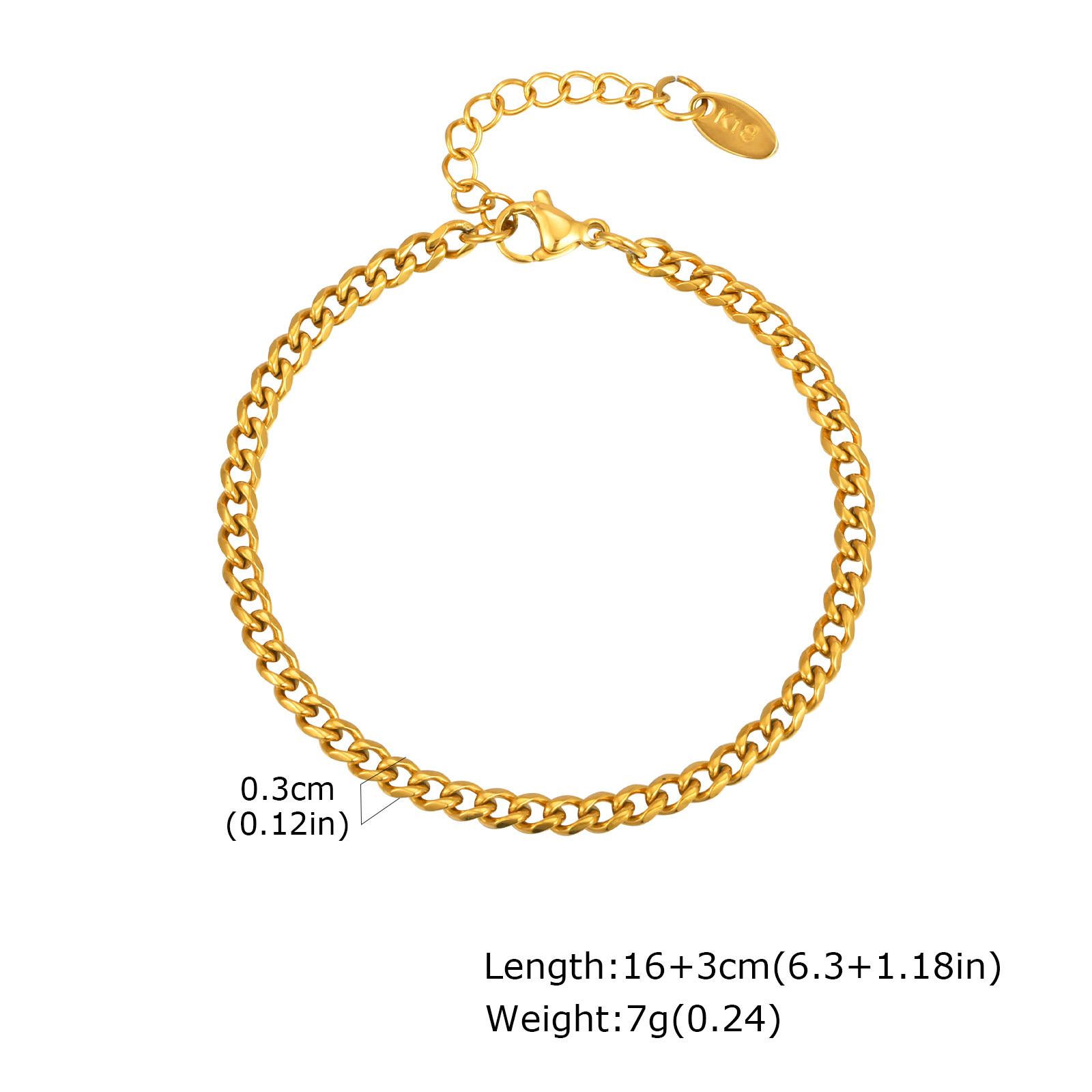 

Vnox Simple 3/5/7/9mm Chain Bracelet For Women,Stainless Steel Gold Color Link,Classic Hand Jewelry With 3mm Adjustable Chain