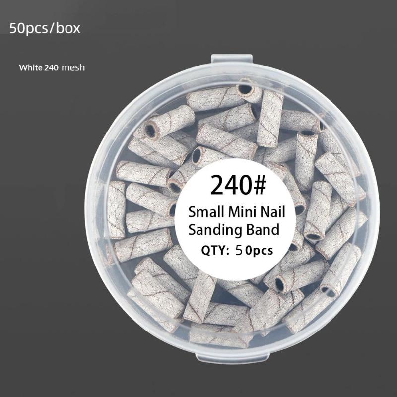 NEW 50 Pcs 3.1MM Mini Nail Sanding Bands UV Gel Acrylic Polish Remover Nail Tool Set 120/150/180/240 Grit